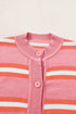 Pink Stripe Drop Shoulder Buttons Cardigan Sweater
